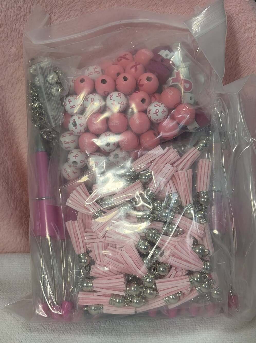Colarr 60 Pcs Pink Ribbon Beadable Pen Girls Office School Supplies